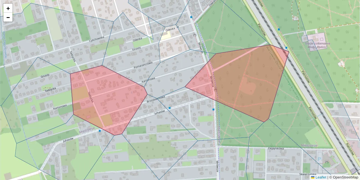 Szczegółowa mapa kodu pocztowego 04-782 z granicami, sąsiednimi kodami pocztowymi i urzędami pocztowymi