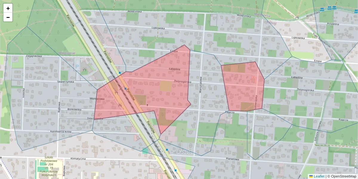 Szczegółowa mapa kodu pocztowego 04-802 z granicami, sąsiednimi kodami pocztowymi i urzędami pocztowymi