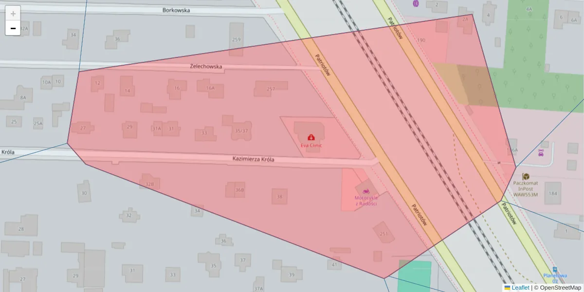 Szczegółowa mapa kodu pocztowego 04-804 z granicami, sąsiednimi kodami pocztowymi i urzędami pocztowymi