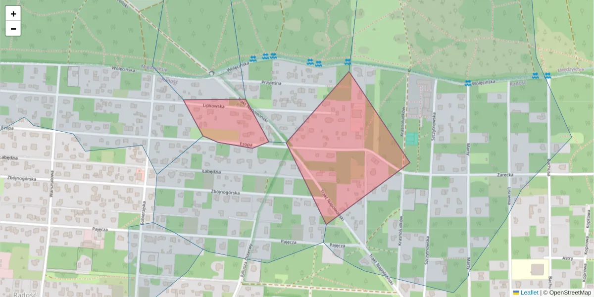 Szczegółowa mapa kodu pocztowego 04-805 z granicami, sąsiednimi kodami pocztowymi i urzędami pocztowymi