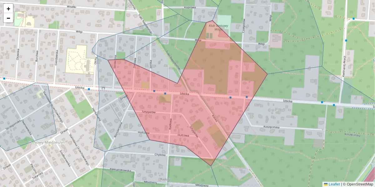 Szczegółowa mapa kodu pocztowego 04-822 z granicami, sąsiednimi kodami pocztowymi i urzędami pocztowymi
