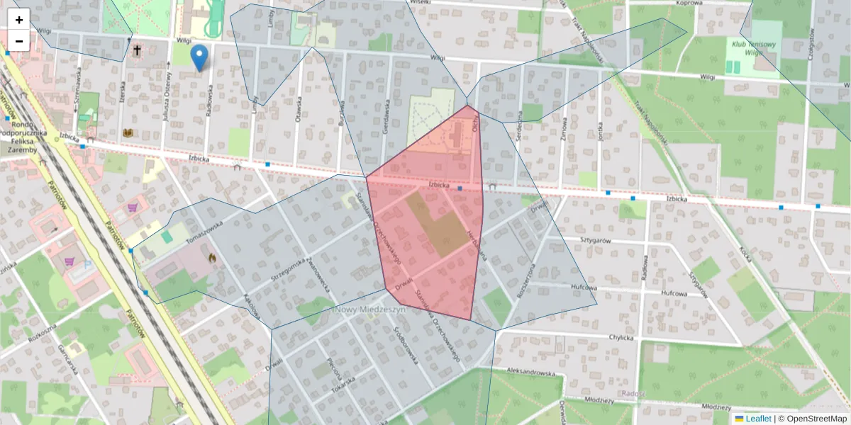 Szczegółowa mapa kodu pocztowego 04-824 z granicami, sąsiednimi kodami pocztowymi i urzędami pocztowymi