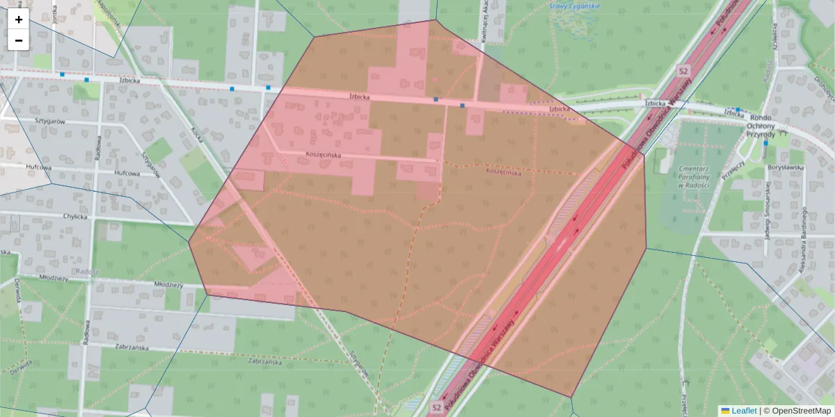 Szczegółowa mapa kodu pocztowego 04-829 z granicami, sąsiednimi kodami pocztowymi i urzędami pocztowymi