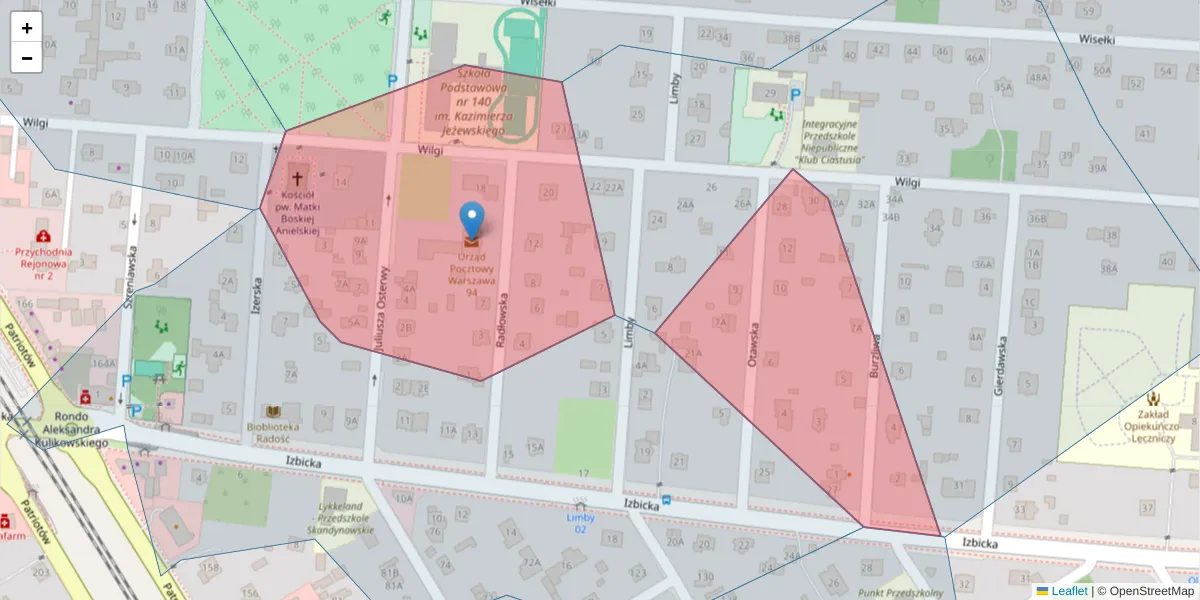 Szczegółowa mapa kodu pocztowego 04-836 z granicami, sąsiednimi kodami pocztowymi i urzędami pocztowymi