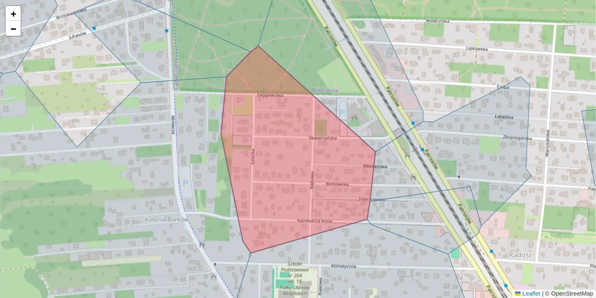 Szczegółowa mapa kodu pocztowego 04-853 z granicami, sąsiednimi kodami pocztowymi i urzędami pocztowymi