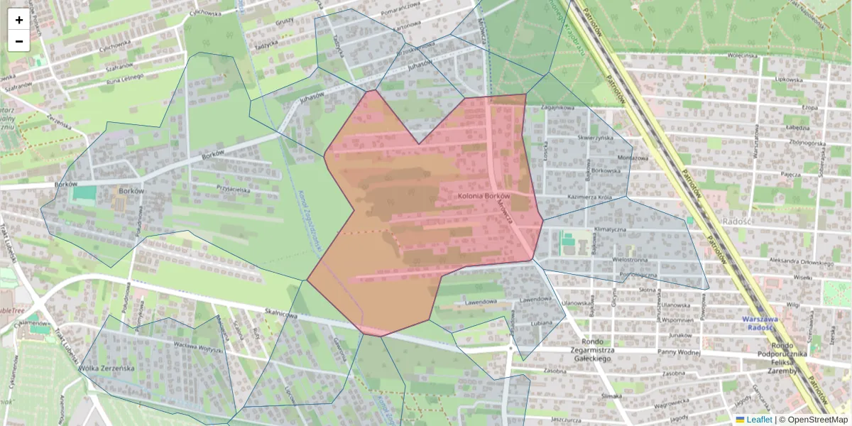 Szczegółowa mapa kodu pocztowego 04-857 z granicami, sąsiednimi kodami pocztowymi i urzędami pocztowymi