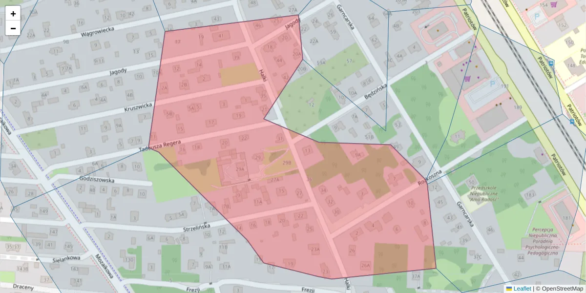 Szczegółowa mapa kodu pocztowego 04-864 z granicami, sąsiednimi kodami pocztowymi i urzędami pocztowymi
