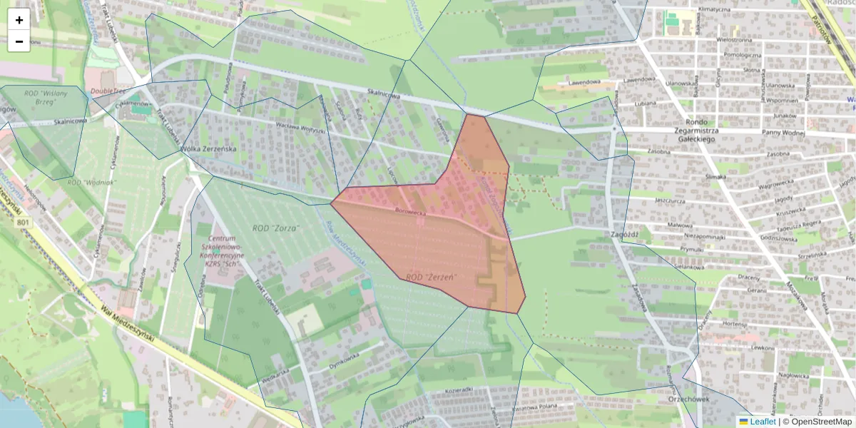 Szczegółowa mapa kodu pocztowego 04-871 z granicami, sąsiednimi kodami pocztowymi i urzędami pocztowymi