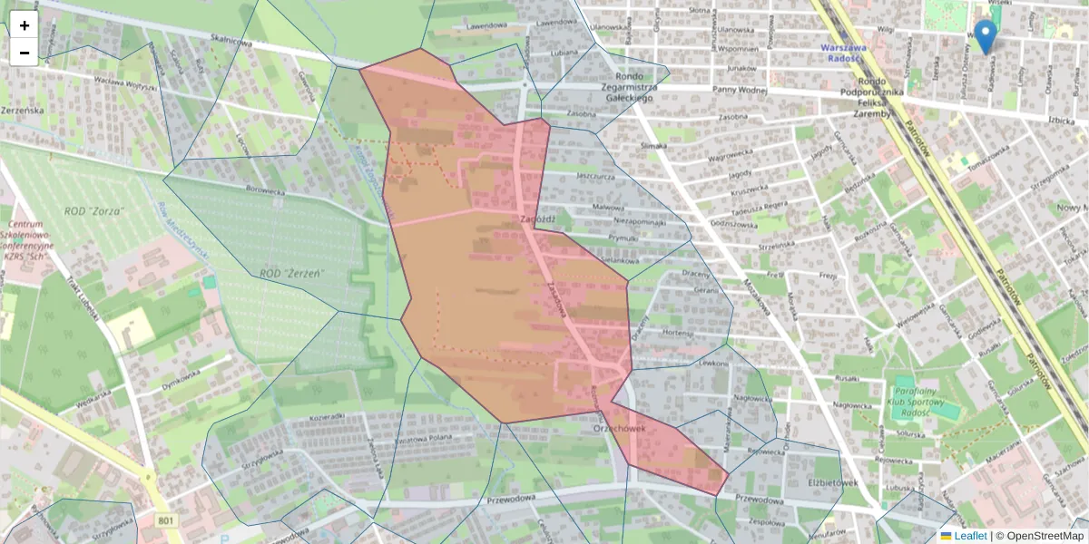 Szczegółowa mapa kodu pocztowego 04-875 z granicami, sąsiednimi kodami pocztowymi i urzędami pocztowymi