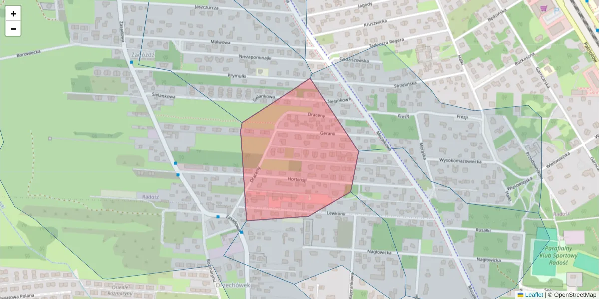 Szczegółowa mapa kodu pocztowego 04-879 z granicami, sąsiednimi kodami pocztowymi i urzędami pocztowymi