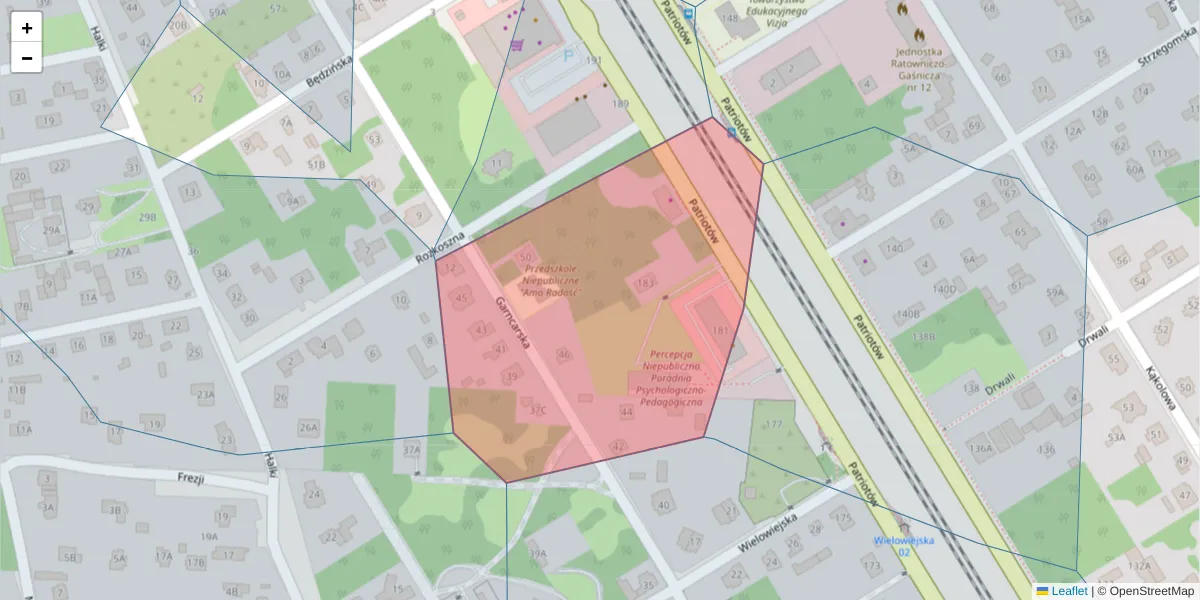 Szczegółowa mapa kodu pocztowego 04-881 z granicami, sąsiednimi kodami pocztowymi i urzędami pocztowymi