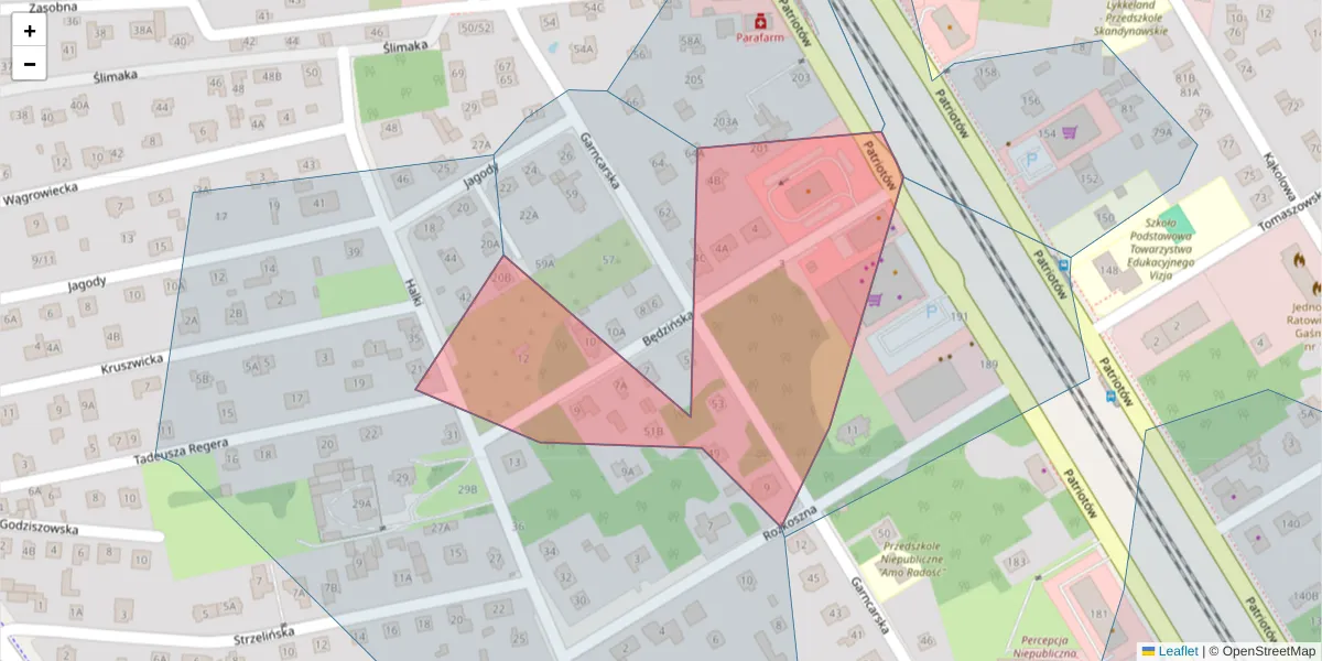 Szczegółowa mapa kodu pocztowego 04-882 z granicami, sąsiednimi kodami pocztowymi i urzędami pocztowymi