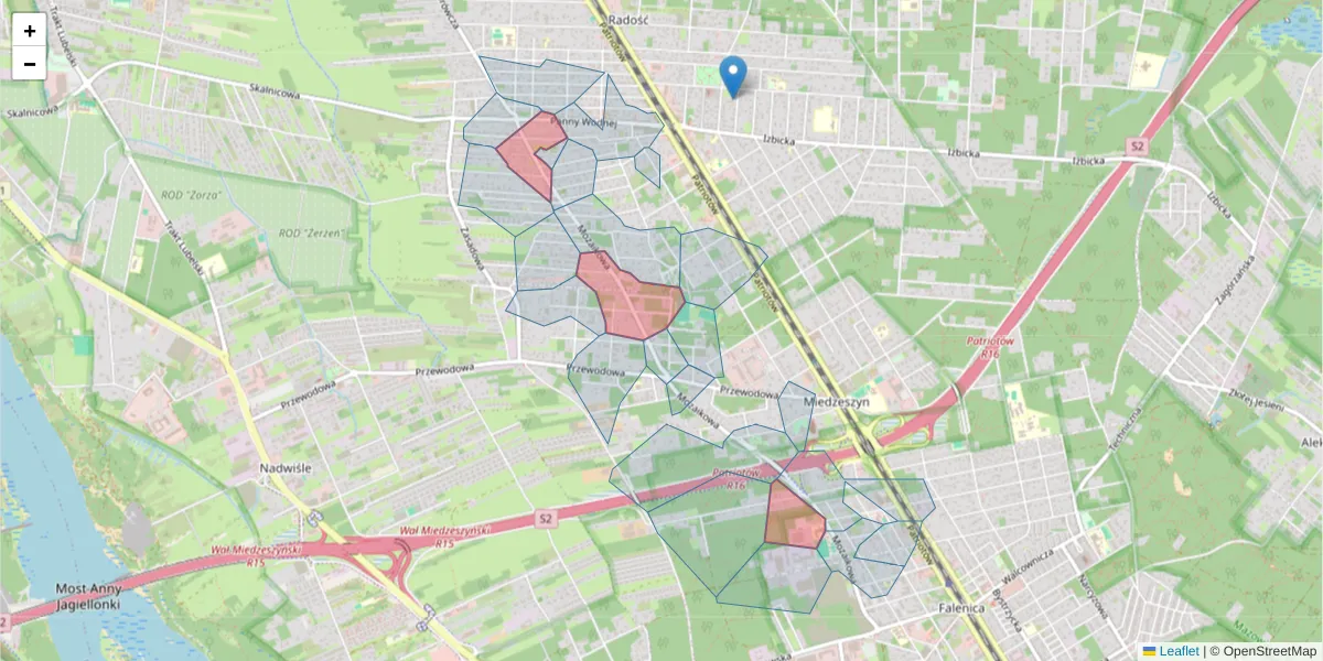 Szczegółowa mapa kodu pocztowego 04-888 z granicami, sąsiednimi kodami pocztowymi i urzędami pocztowymi