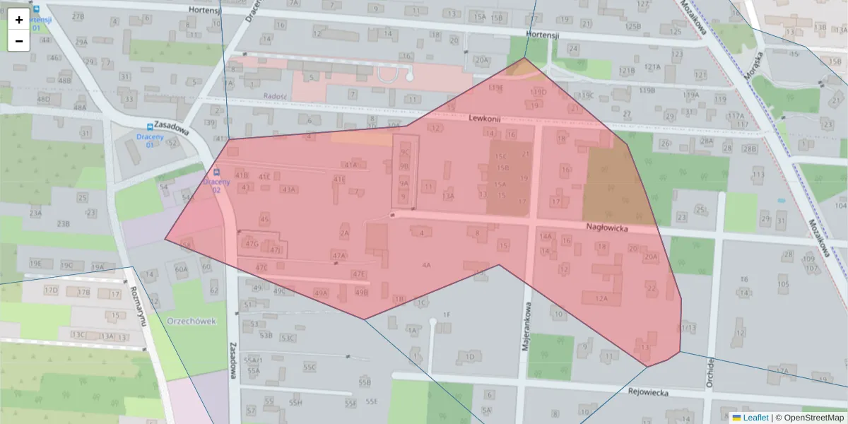 Szczegółowa mapa kodu pocztowego 04-889 z granicami, sąsiednimi kodami pocztowymi i urzędami pocztowymi