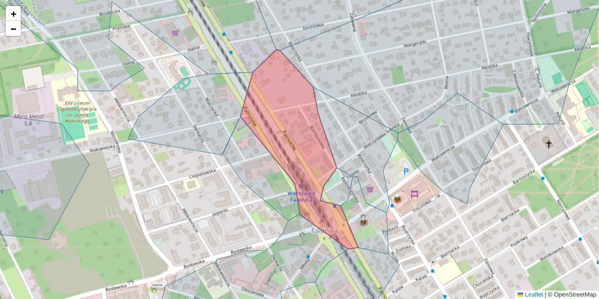 Szczegółowa mapa kodu pocztowego 04-912 z granicami, sąsiednimi kodami pocztowymi i urzędami pocztowymi