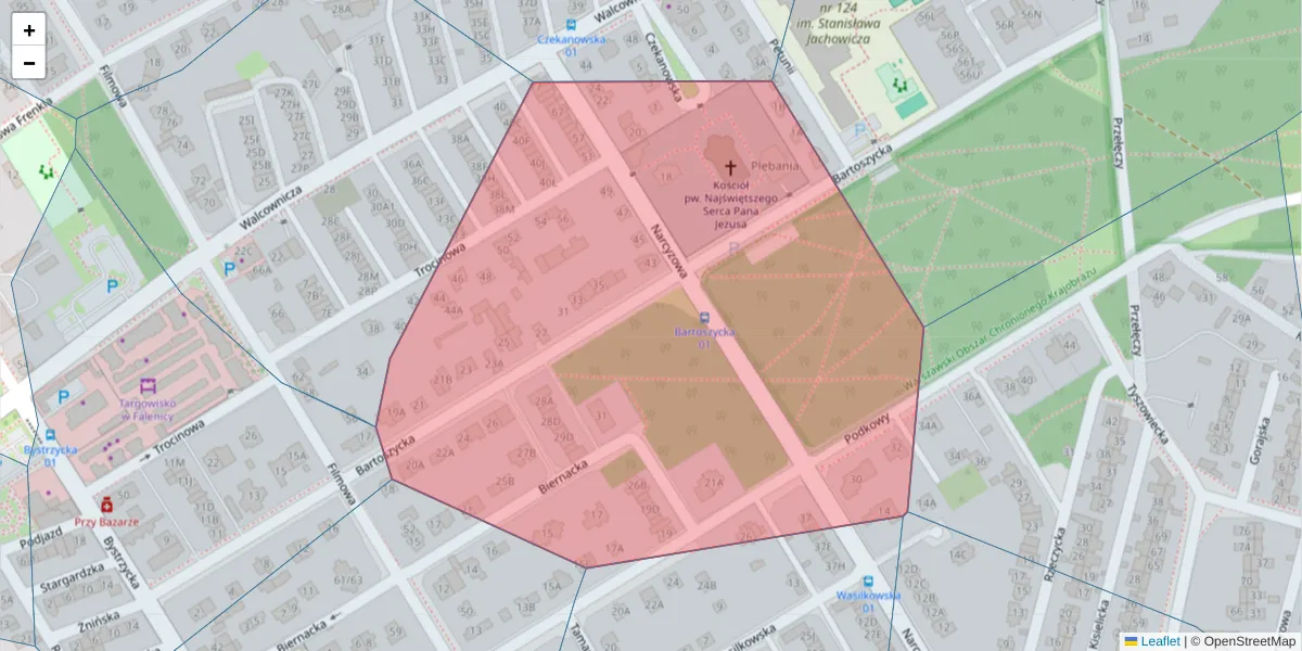 Szczegółowa mapa kodu pocztowego 04-923 z granicami, sąsiednimi kodami pocztowymi i urzędami pocztowymi