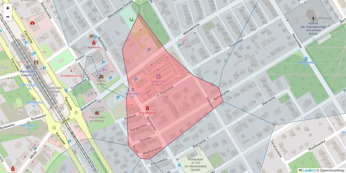 Szczegółowa mapa kodu pocztowego 04-927 z granicami, sąsiednimi kodami pocztowymi i urzędami pocztowymi