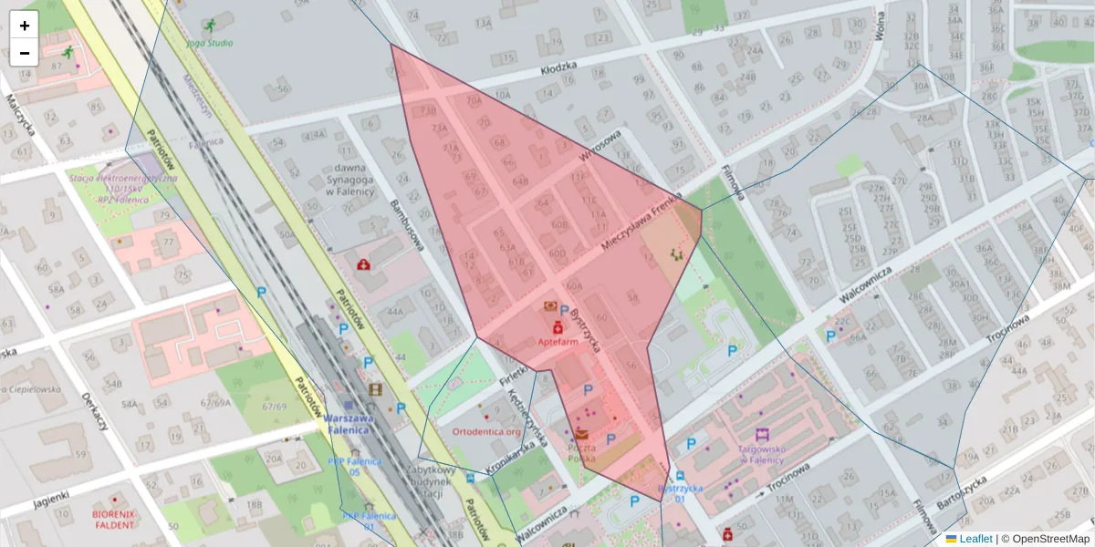 Szczegółowa mapa kodu pocztowego 04-928 z granicami, sąsiednimi kodami pocztowymi i urzędami pocztowymi