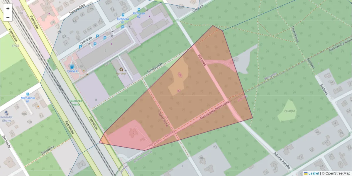 Szczegółowa mapa kodu pocztowego 04-934 z granicami, sąsiednimi kodami pocztowymi i urzędami pocztowymi