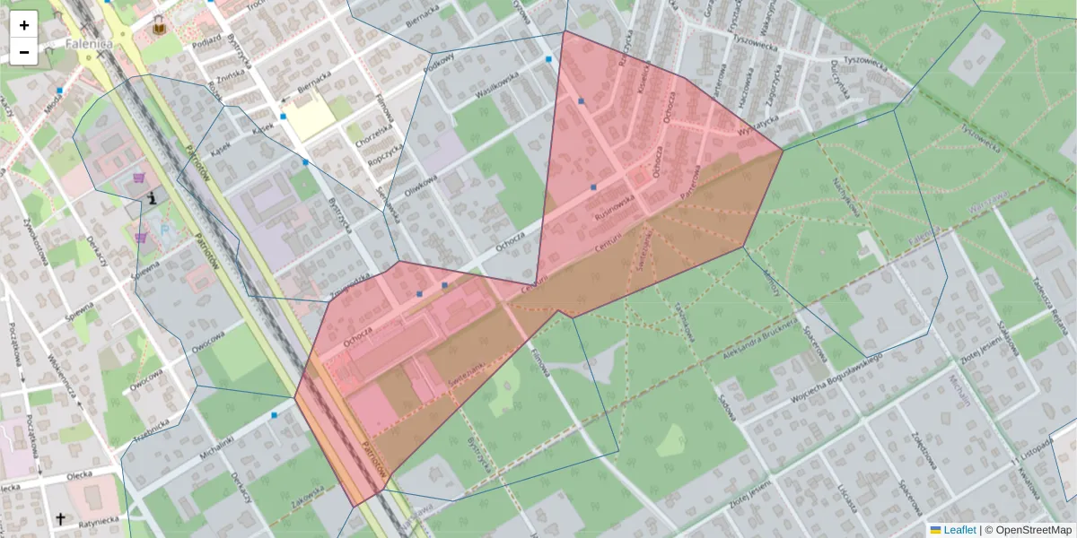 Szczegółowa mapa kodu pocztowego 04-942 z granicami, sąsiednimi kodami pocztowymi i urzędami pocztowymi