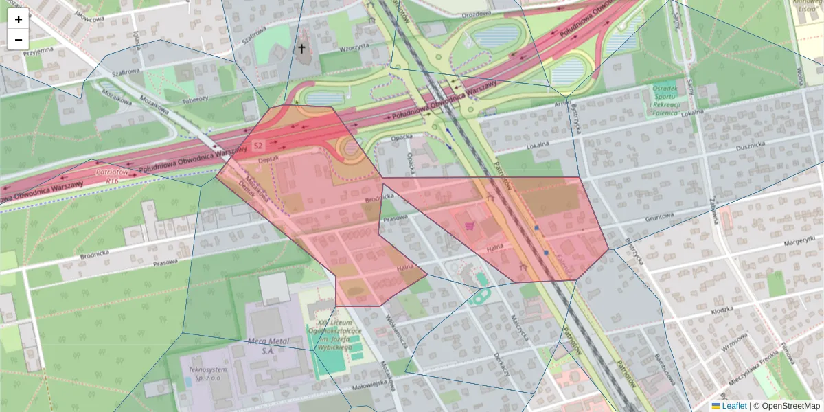 Szczegółowa mapa kodu pocztowego 04-961 z granicami, sąsiednimi kodami pocztowymi i urzędami pocztowymi