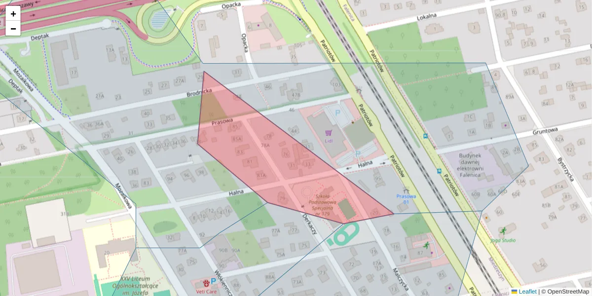 Szczegółowa mapa kodu pocztowego 04-963 z granicami, sąsiednimi kodami pocztowymi i urzędami pocztowymi