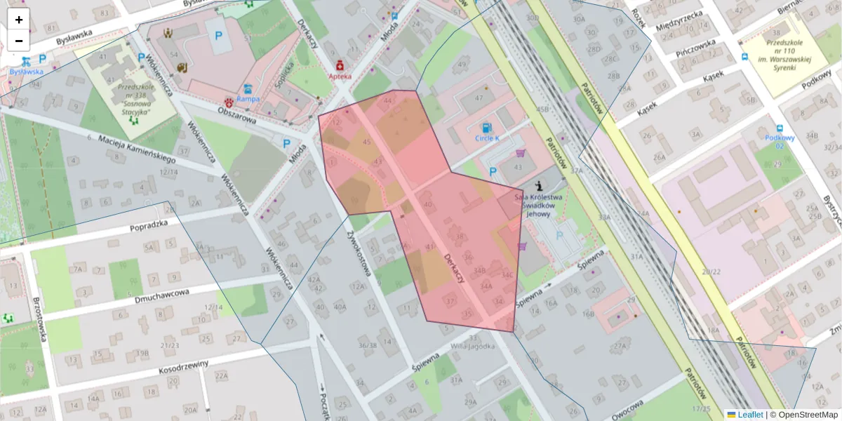 Szczegółowa mapa kodu pocztowego 04-973 z granicami, sąsiednimi kodami pocztowymi i urzędami pocztowymi