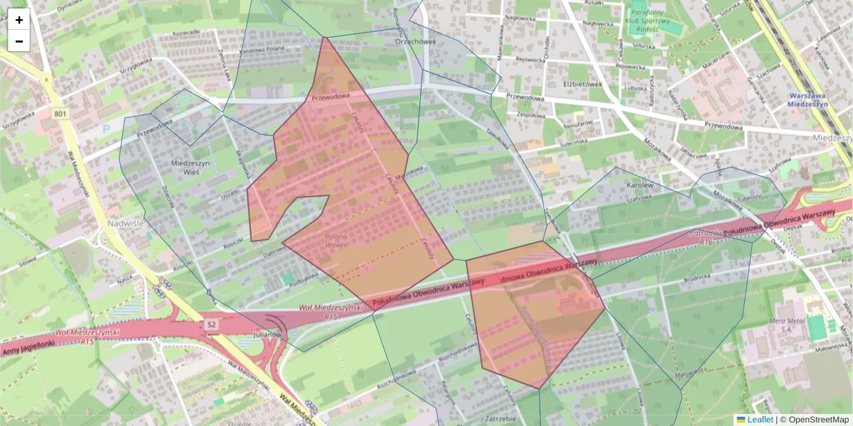 Szczegółowa mapa kodu pocztowego 04-986 z granicami, sąsiednimi kodami pocztowymi i urzędami pocztowymi