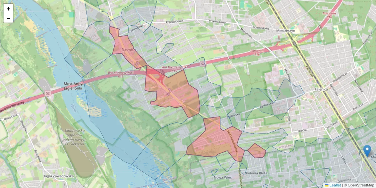 Szczegółowa mapa kodu pocztowego 04-987 z granicami, sąsiednimi kodami pocztowymi i urzędami pocztowymi