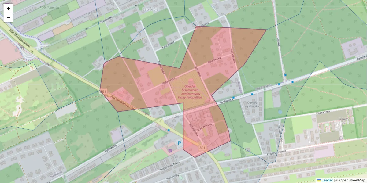 Szczegółowa mapa kodu pocztowego 04-992 z granicami, sąsiednimi kodami pocztowymi i urzędami pocztowymi