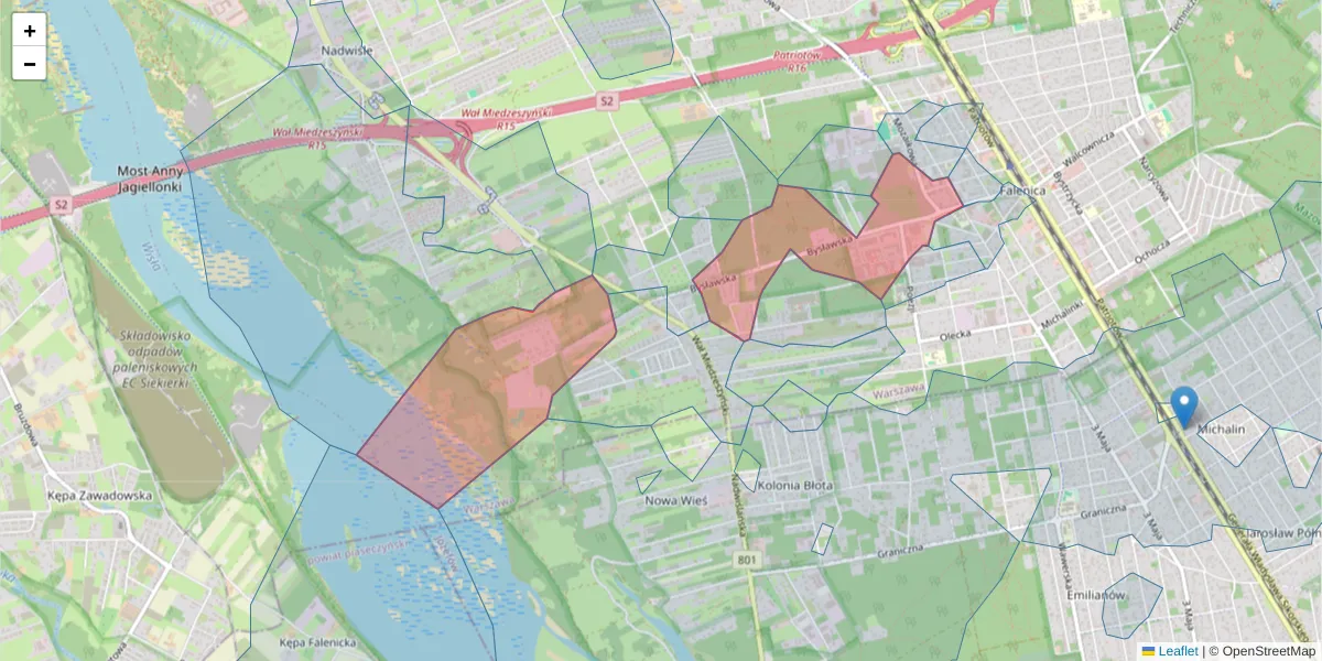 Szczegółowa mapa kodu pocztowego 04-993 z granicami, sąsiednimi kodami pocztowymi i urzędami pocztowymi