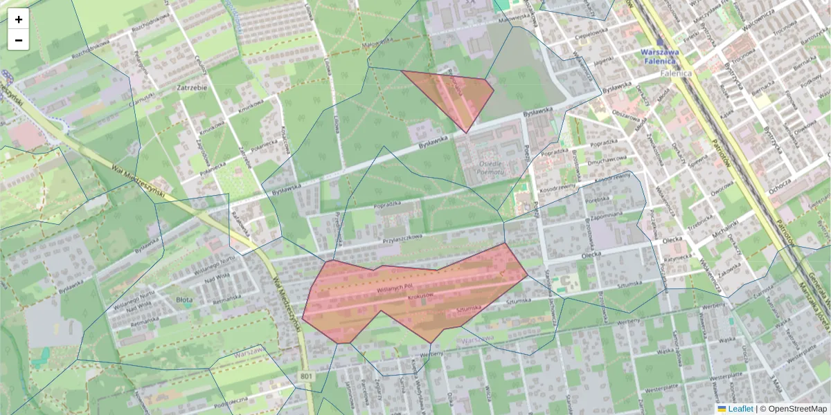 Szczegółowa mapa kodu pocztowego 04-995 z granicami, sąsiednimi kodami pocztowymi i urzędami pocztowymi