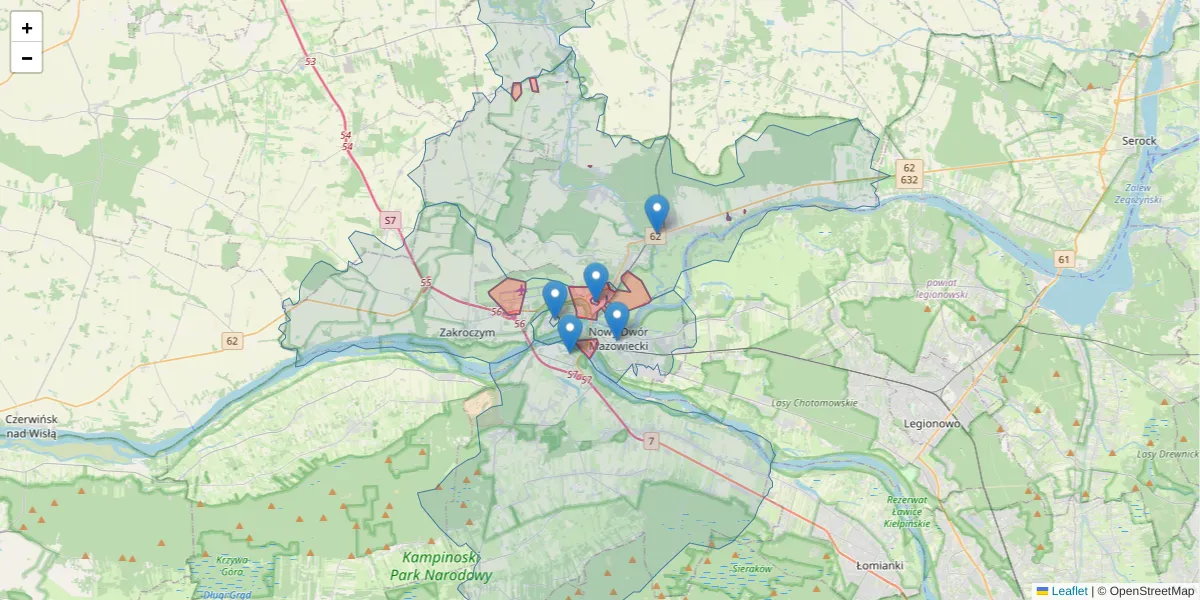 Szczegółowa mapa kodu pocztowego 05-102 z granicami, sąsiednimi kodami pocztowymi i urzędami pocztowymi