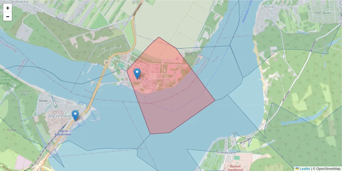 Szczegółowa mapa kodu pocztowego 05-131 z granicami, sąsiednimi kodami pocztowymi i urzędami pocztowymi