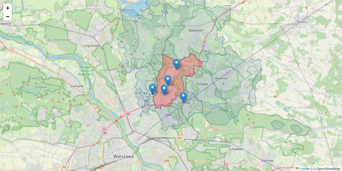 Szczegółowa mapa kodu pocztowego 05-270 z granicami, sąsiednimi kodami pocztowymi i urzędami pocztowymi