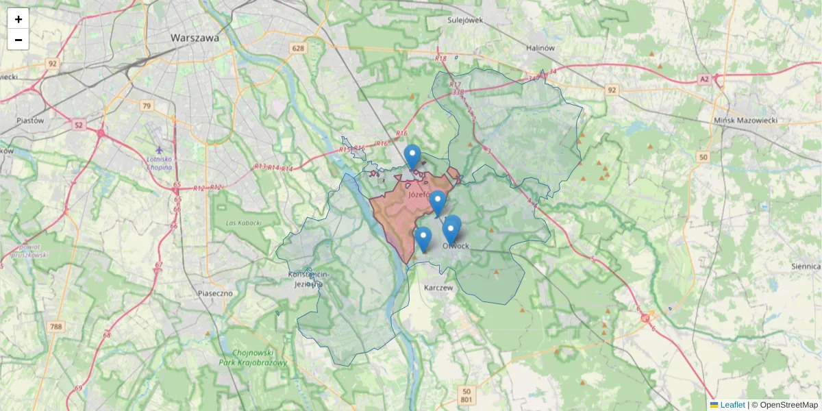 Szczegółowa mapa kodu pocztowego 05-420 z granicami, sąsiednimi kodami pocztowymi i urzędami pocztowymi