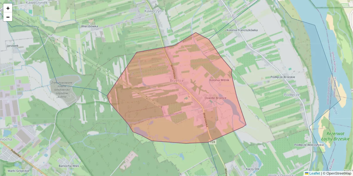 Szczegółowa mapa kodu pocztowego 05-507 z granicami, sąsiednimi kodami pocztowymi i urzędami pocztowymi