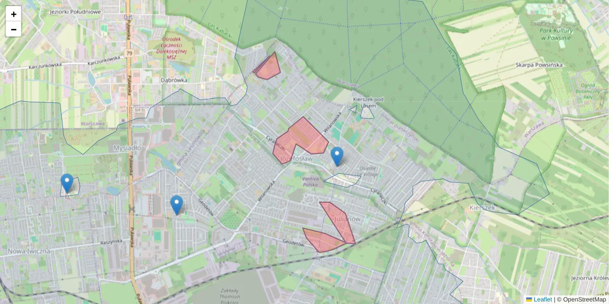 Szczegółowa mapa kodu pocztowego 05-509 z granicami, sąsiednimi kodami pocztowymi i urzędami pocztowymi