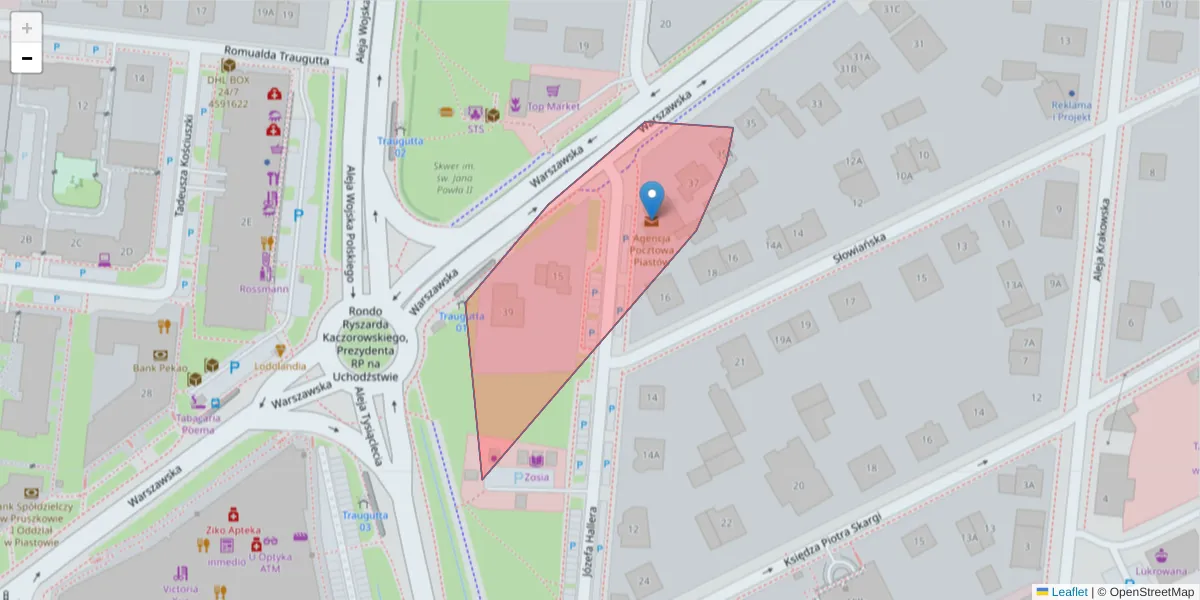 Szczegółowa mapa kodu pocztowego 05-818 z granicami, sąsiednimi kodami pocztowymi i urzędami pocztowymi