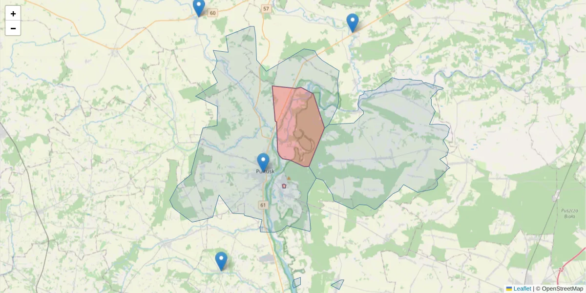 Szczegółowa mapa kodu pocztowego 06-102 z granicami, sąsiednimi kodami pocztowymi i urzędami pocztowymi