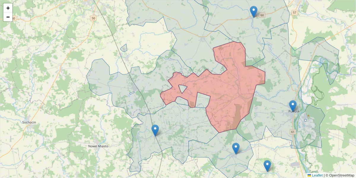 Szczegółowa mapa kodu pocztowego 06-126 z granicami, sąsiednimi kodami pocztowymi i urzędami pocztowymi