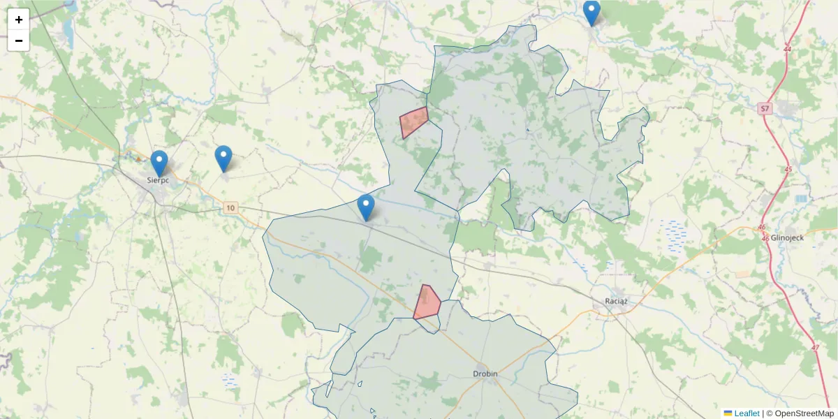 Szczegółowa mapa kodu pocztowego 06-226 z granicami, sąsiednimi kodami pocztowymi i urzędami pocztowymi