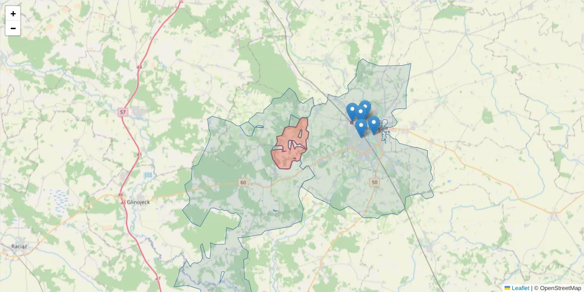 Szczegółowa mapa kodu pocztowego 06-410 z granicami, sąsiednimi kodami pocztowymi i urzędami pocztowymi