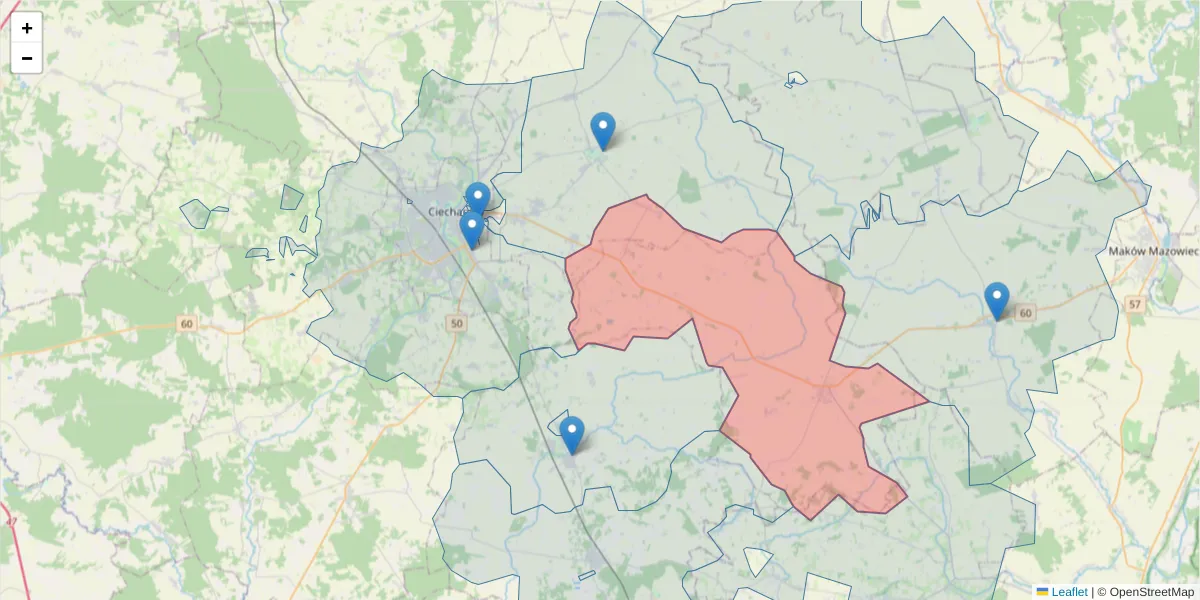 Szczegółowa mapa kodu pocztowego 06-420 z granicami, sąsiednimi kodami pocztowymi i urzędami pocztowymi