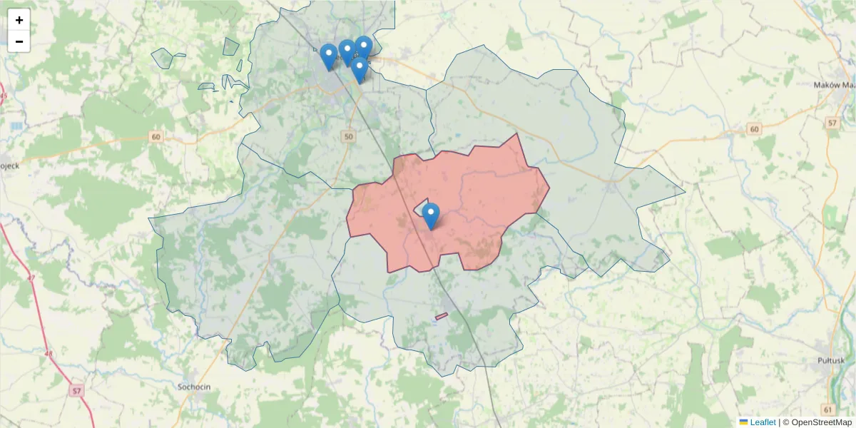 Szczegółowa mapa kodu pocztowego 06-430 z granicami, sąsiednimi kodami pocztowymi i urzędami pocztowymi