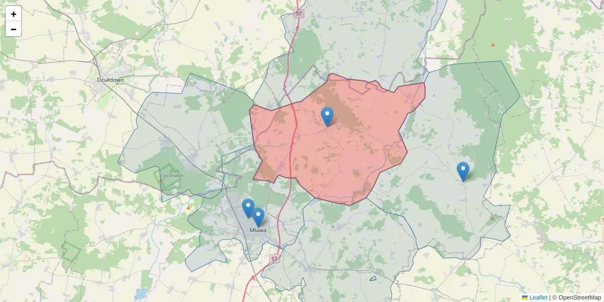 Szczegółowa mapa kodu pocztowego 06-513 z granicami, sąsiednimi kodami pocztowymi i urzędami pocztowymi
