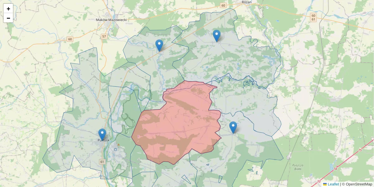 Szczegółowa mapa kodu pocztowego 07-215 z granicami, sąsiednimi kodami pocztowymi i urzędami pocztowymi