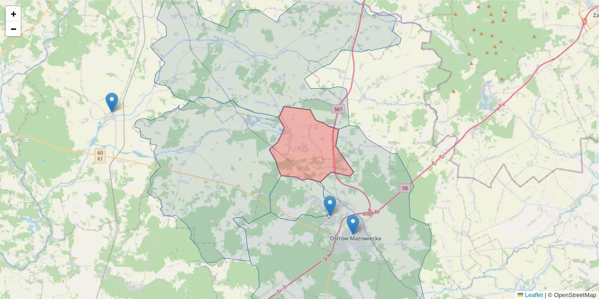 Szczegółowa mapa kodu pocztowego 07-302 z granicami, sąsiednimi kodami pocztowymi i urzędami pocztowymi