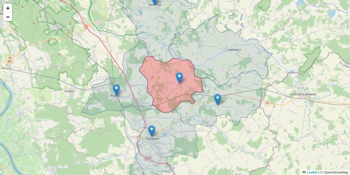 Szczegółowa mapa kodu pocztowego 08-441 z granicami, sąsiednimi kodami pocztowymi i urzędami pocztowymi