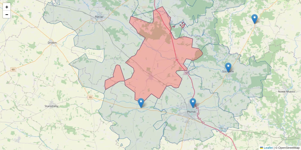 Szczegółowa mapa kodu pocztowego 09-130 z granicami, sąsiednimi kodami pocztowymi i urzędami pocztowymi